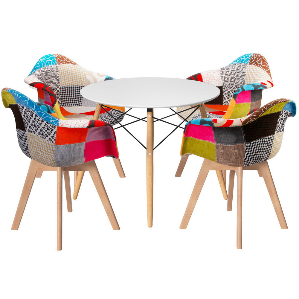 1 Artiss Dining Table and 4 Chairs Set DSW White Chez Guru