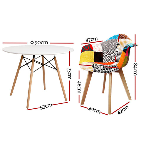 1 Artiss Dining Table and 2 Chairs Set DSW 90cm Chez Guru