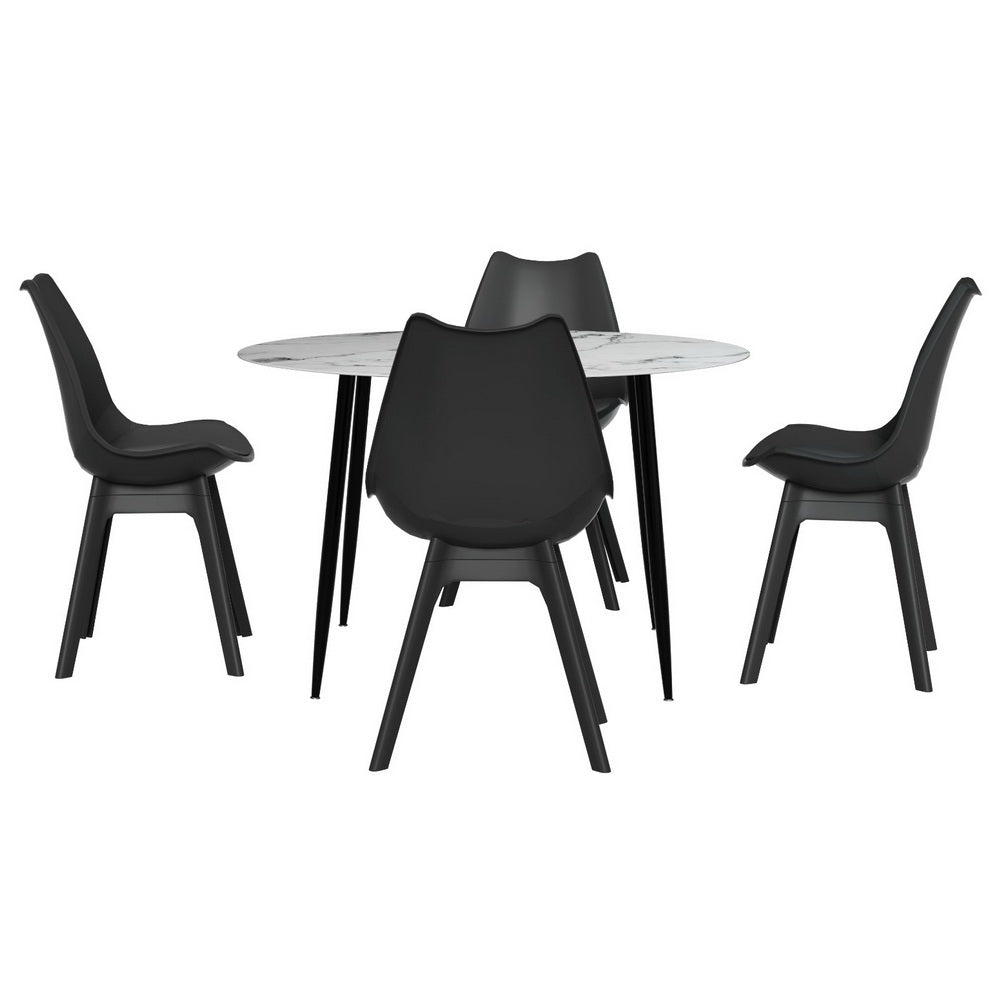 1 Artiss Dining Table and 4 Chairs Set Marble Black Chez Guru