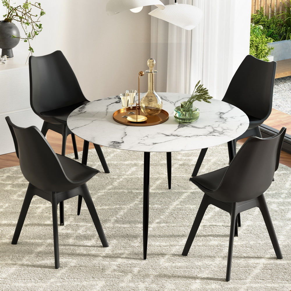 1 Artiss Dining Table and 4 Chairs Set Marble Black Chez Guru
