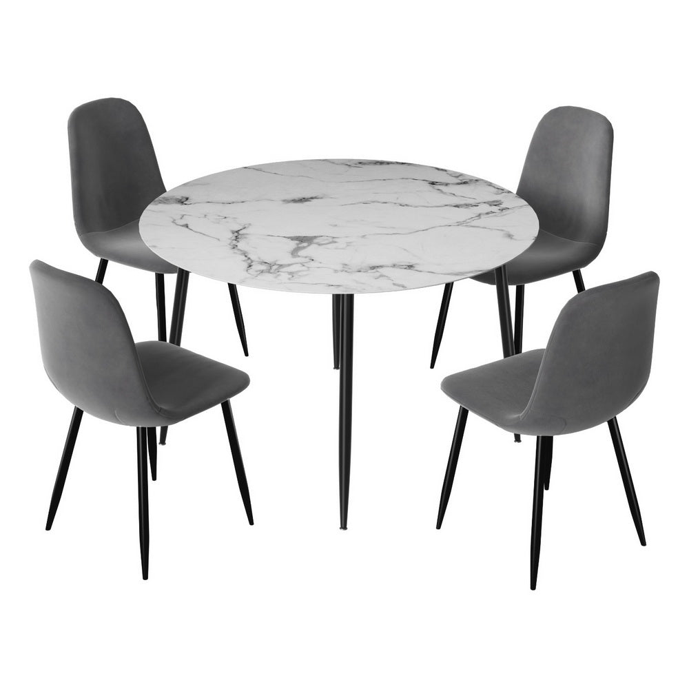 1 Artiss Dining Table and 4 Chairs Set Marble Grey Chez Guru