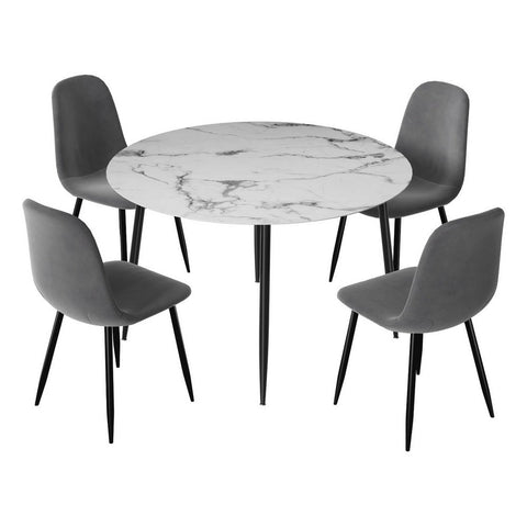 1 Artiss Dining Table and 4 Chairs Set Marble Grey Chez Guru