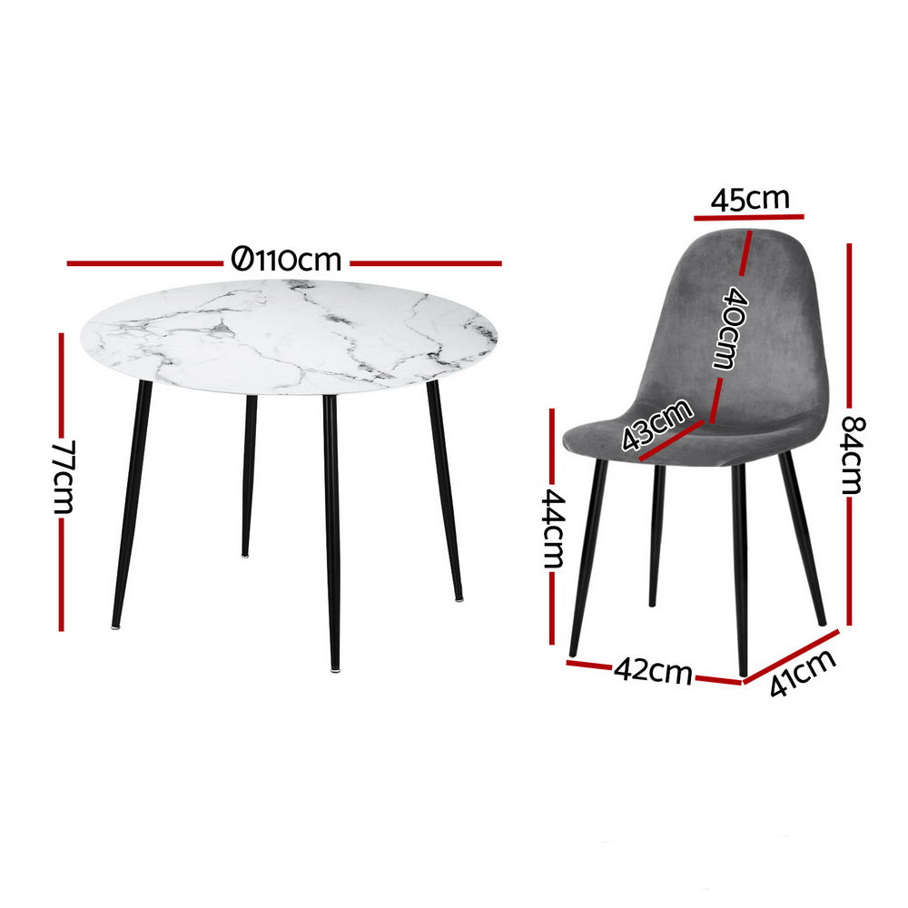 1 Artiss Dining Table and 4 Chairs Set Marble Grey Chez Guru