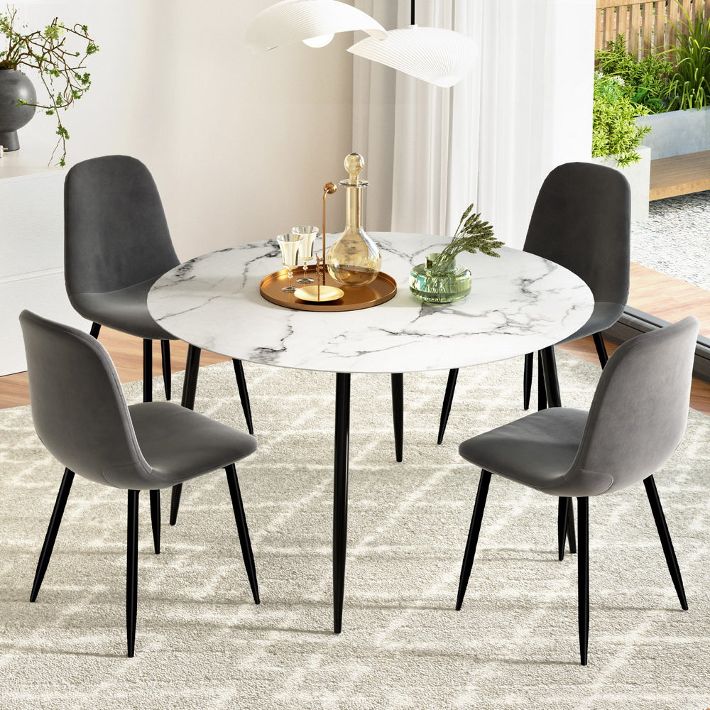 1 Artiss Dining Table and 4 Chairs Set Marble Grey Chez Guru