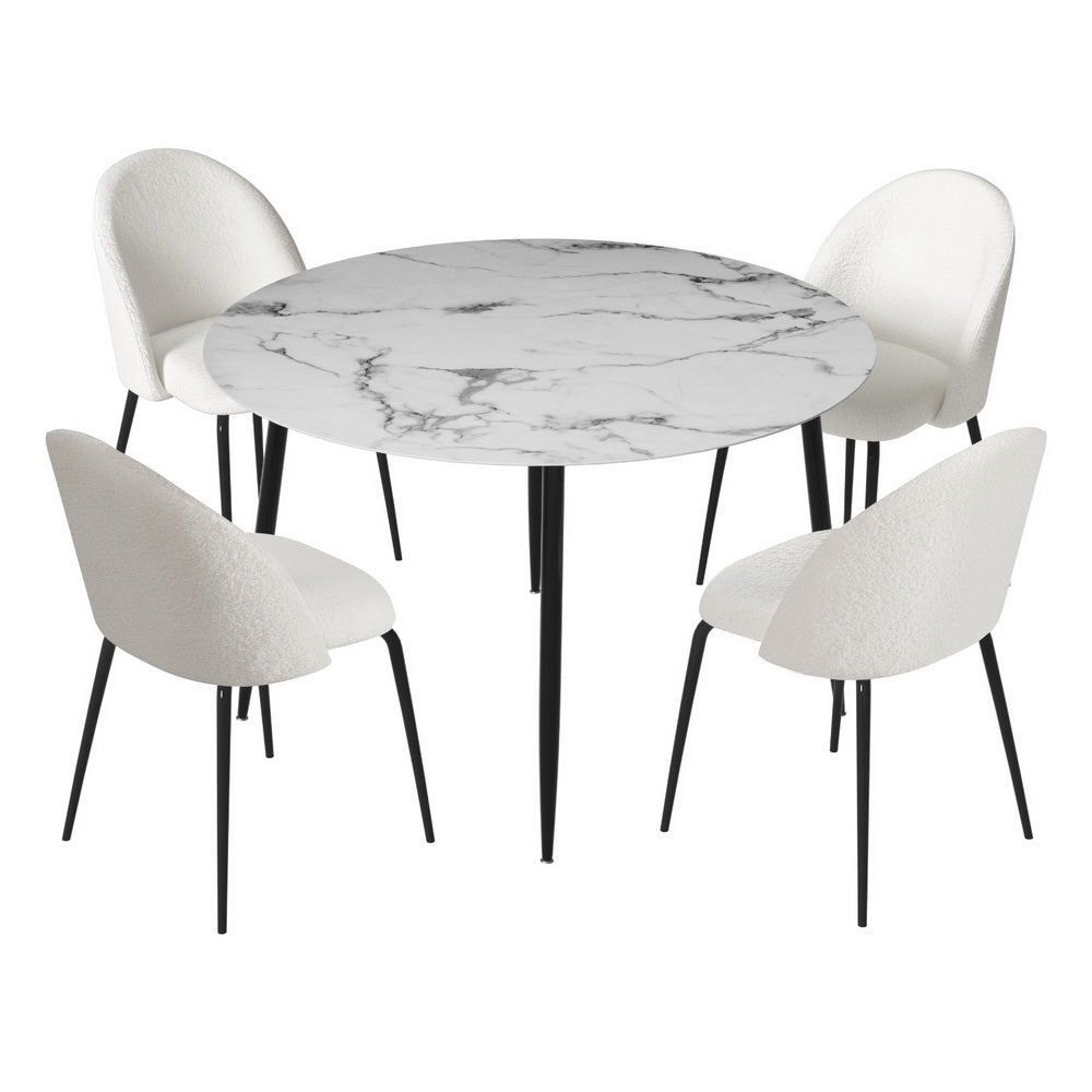 1 Artiss Dining Table and 4 Chairs Set Marble White Chez Guru