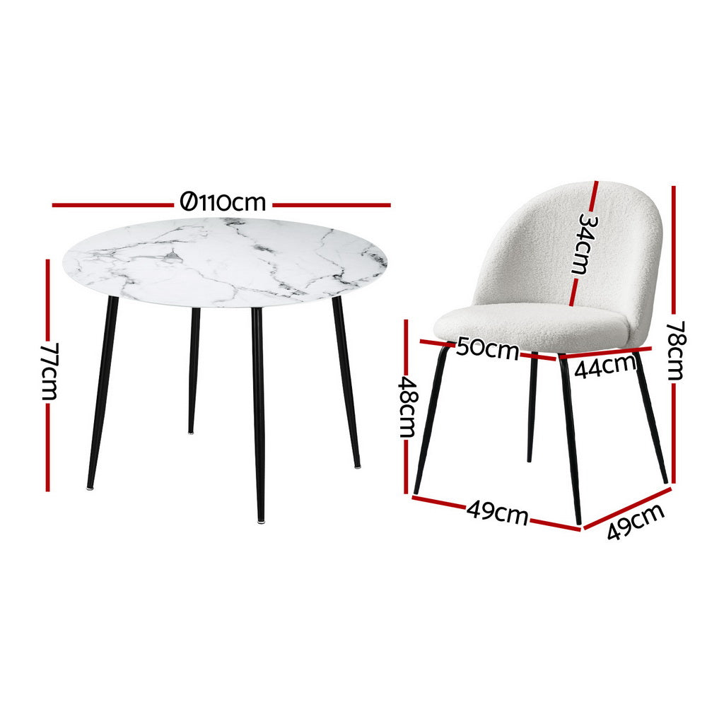 1 Artiss Dining Table and 4 Chairs Set Marble White Chez Guru
