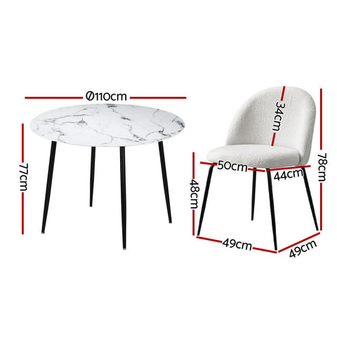 1 Artiss Dining Table and 4 Chairs Set Marble White Chez Guru