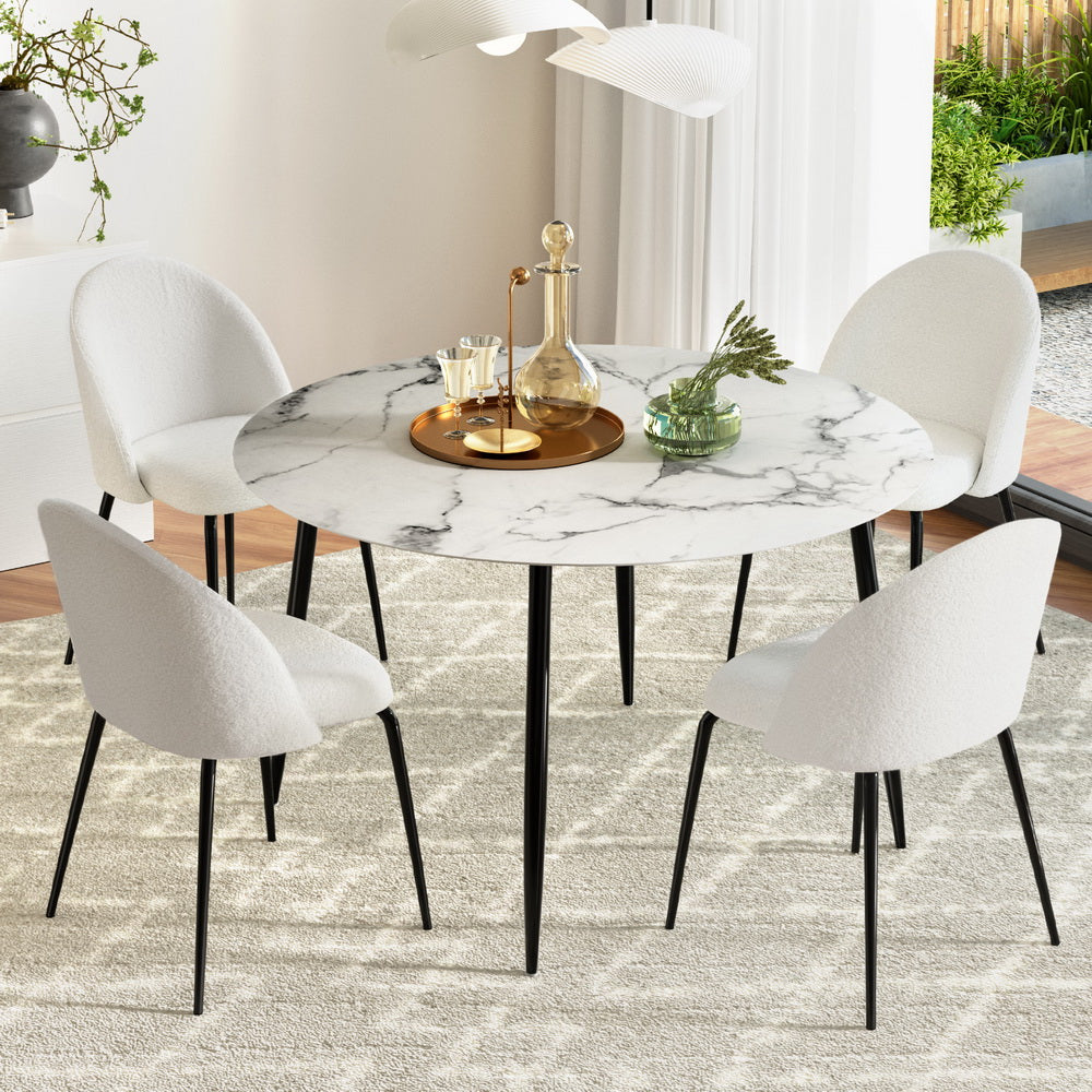 1 Artiss Dining Table and 4 Chairs Set Marble White Chez Guru
