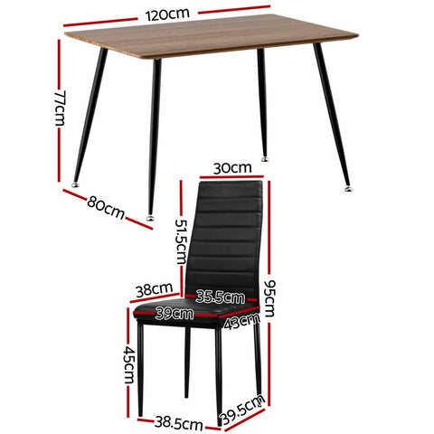 1 Artiss Dining Table and 4 Chairs Set Rectangle Metal Chez Guru