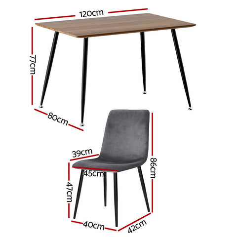 1 Artiss Dining Table and 4 Chairs Set Grey Velvet Chez Guru