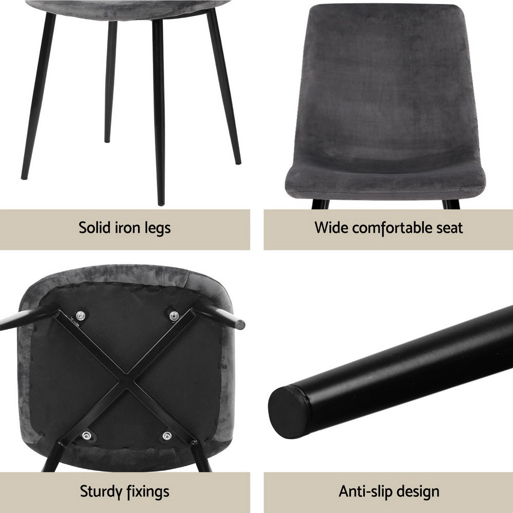1 Artiss Dining Table and 4 Chairs Set Grey Velvet Chez Guru