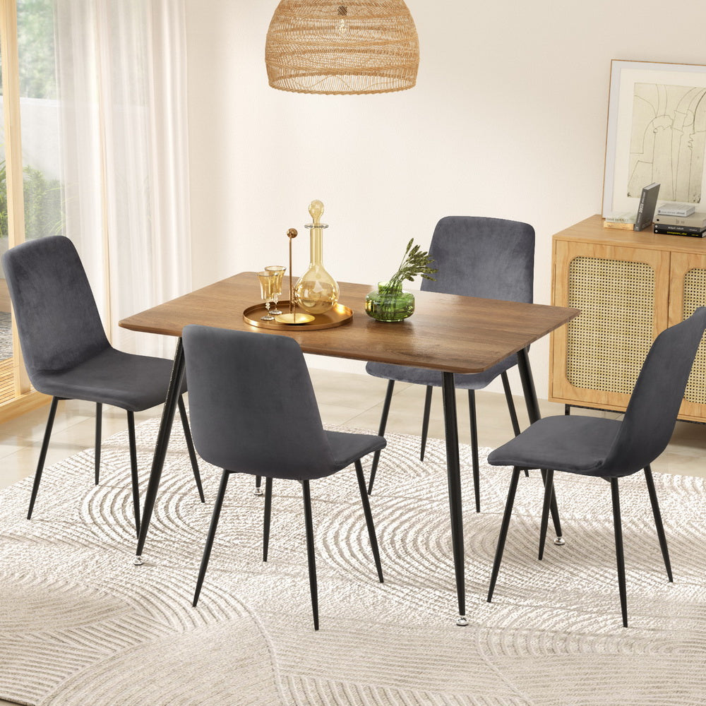 1 Artiss Dining Table and 4 Chairs Set Grey Velvet Chez Guru