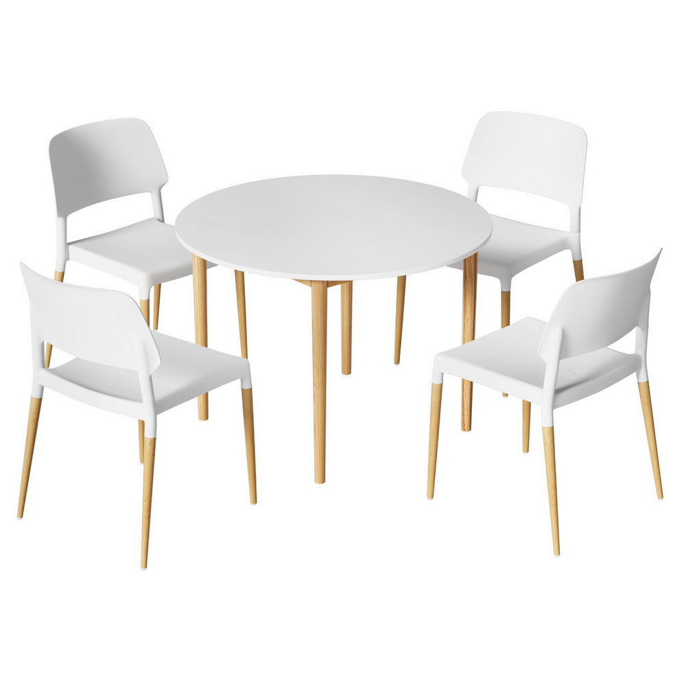 1 Artiss Dining Table and 4 Chairs Set White Wood Chez Guru