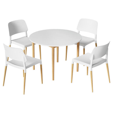 1 Artiss Dining Table and 4 Chairs Set White Wood Chez Guru