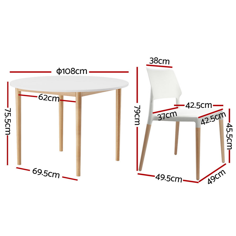 1 Artiss Dining Table and 4 Chairs Set White Wood Chez Guru