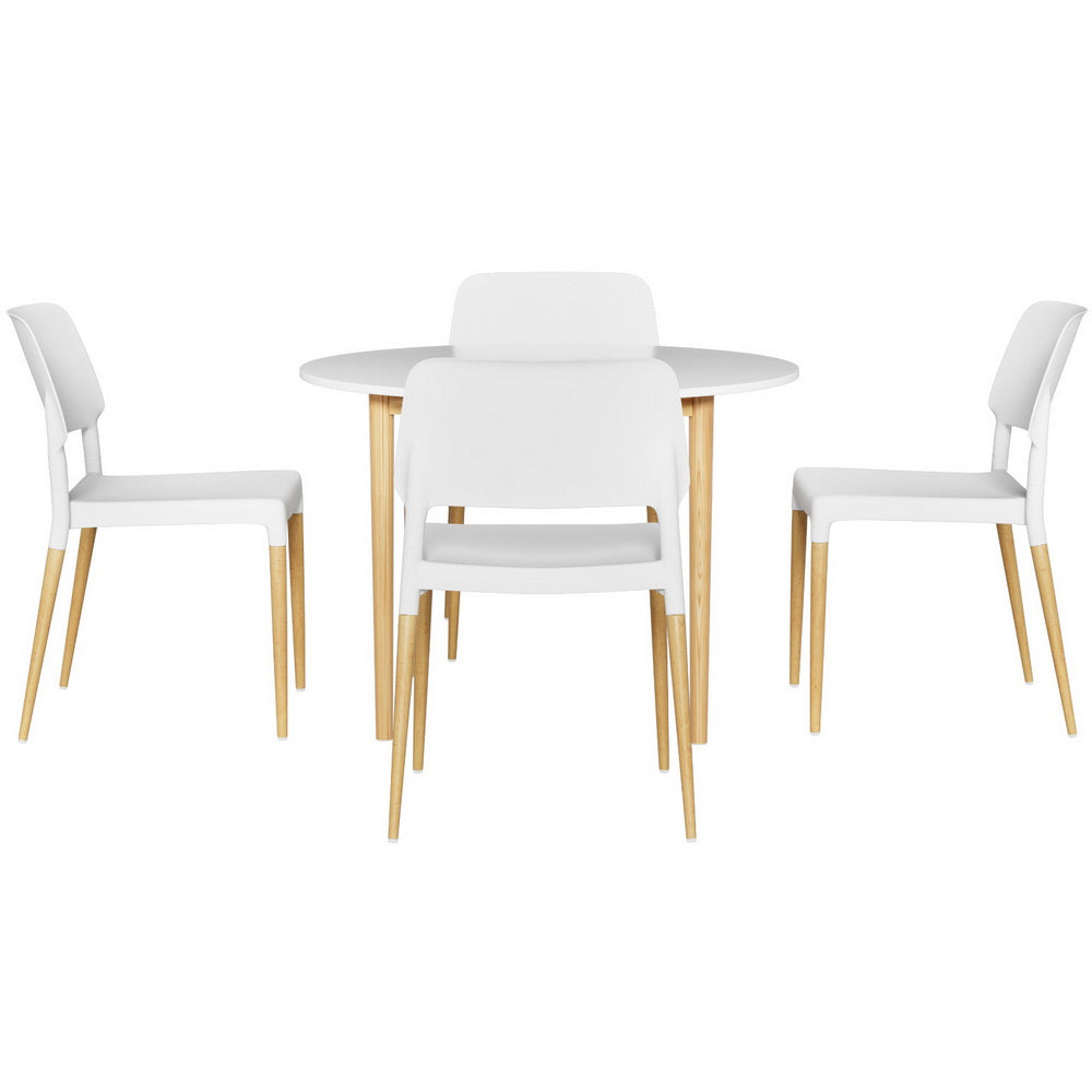 1 Artiss Dining Table and 4 Chairs Set White Wood Chez Guru