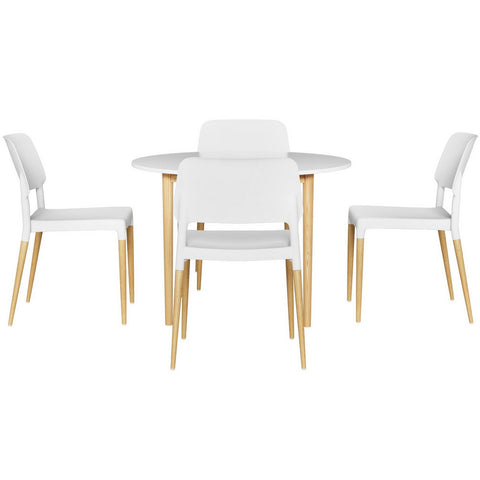 1 Artiss Dining Table and 4 Chairs Set White Wood Chez Guru