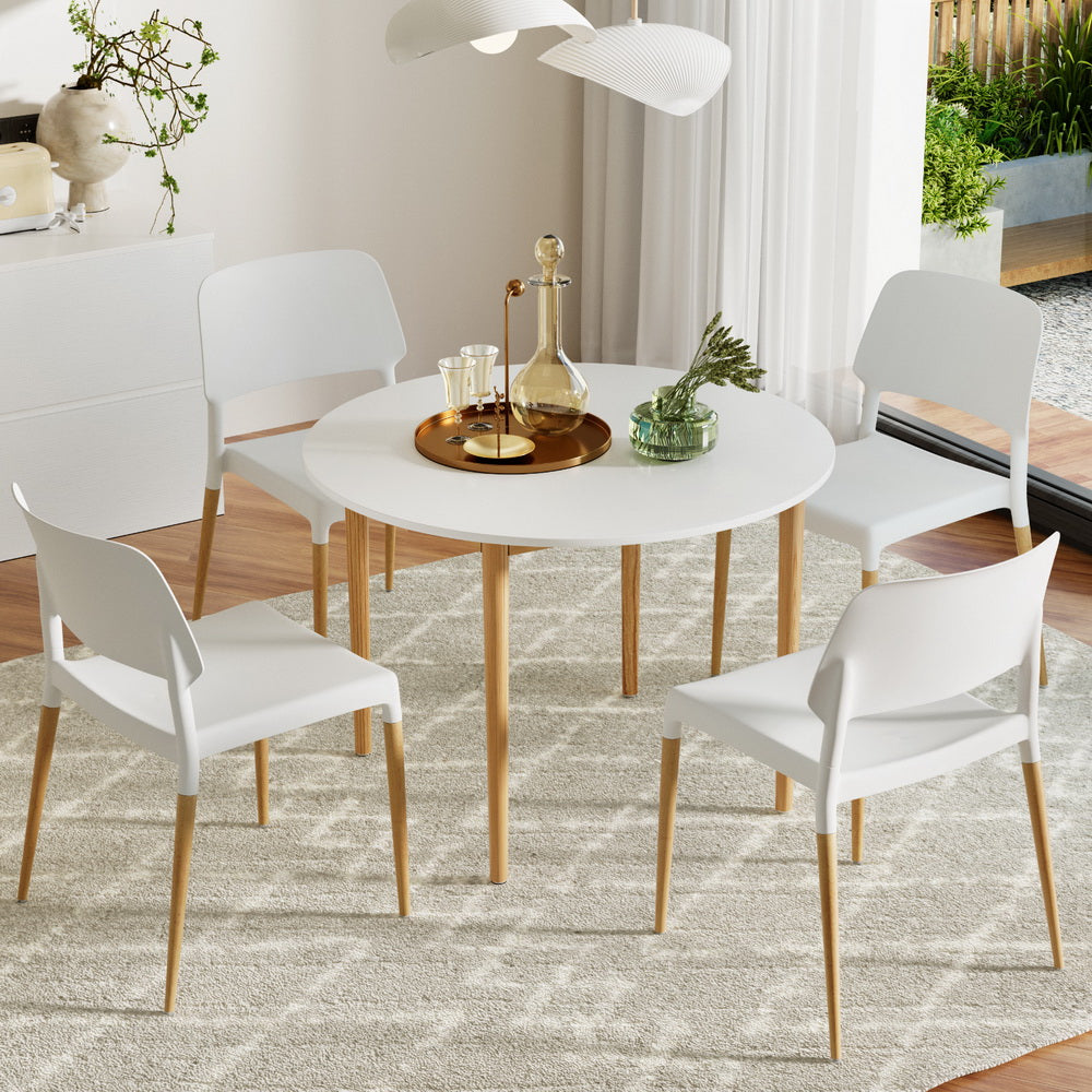 1 Artiss Dining Table and 4 Chairs Set White Wood Chez Guru