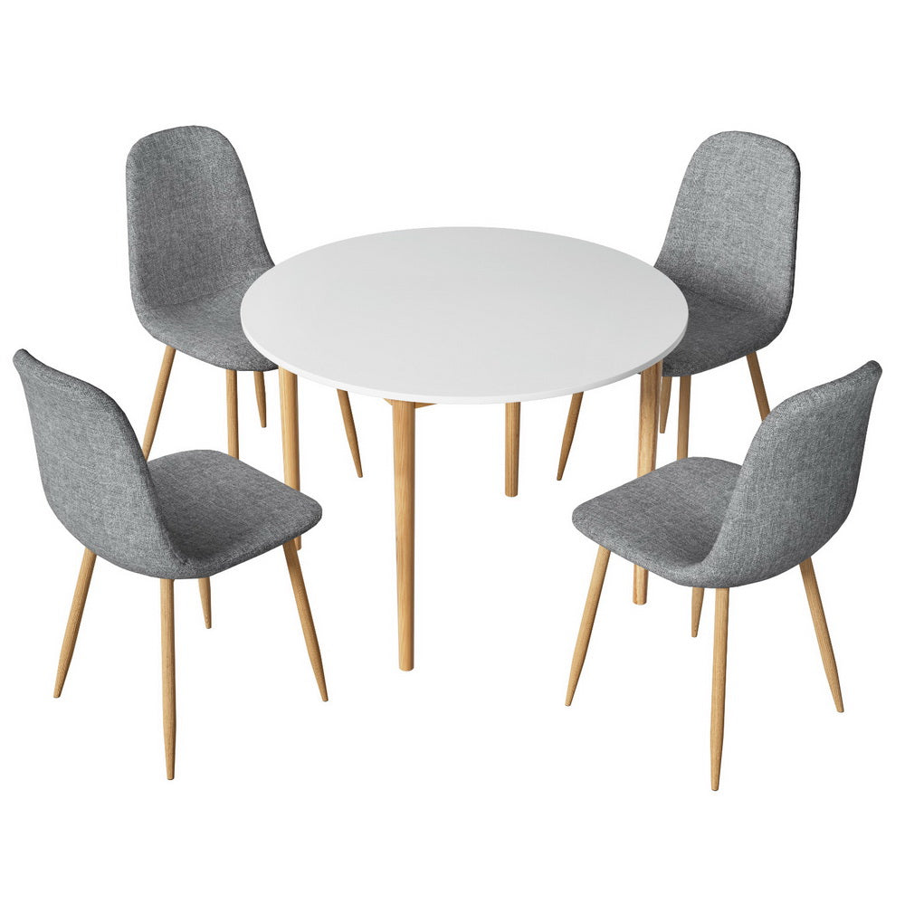 1 Artiss Dining Table and 4 Chairs Set White Grey Chez Guru