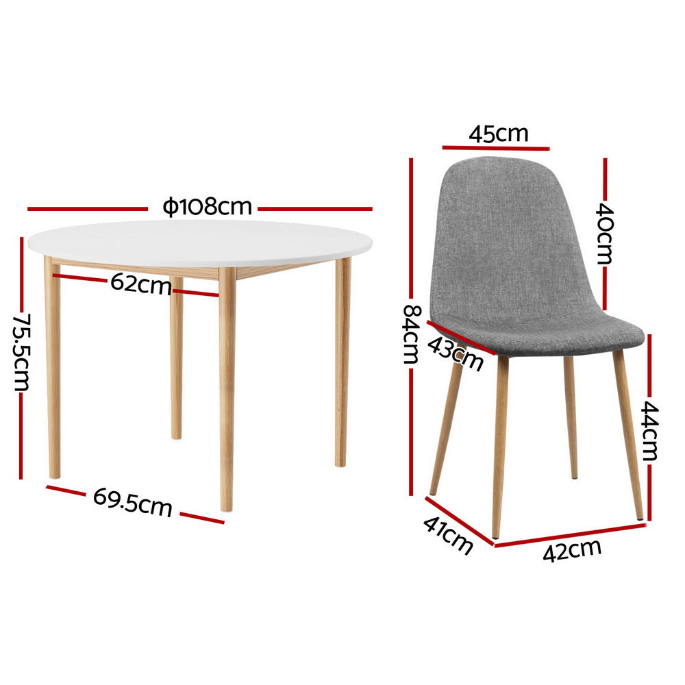 1 Artiss Dining Table and 4 Chairs Set White Grey Chez Guru