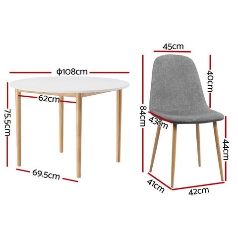 1 Artiss Dining Table and 4 Chairs Set White Grey Chez Guru