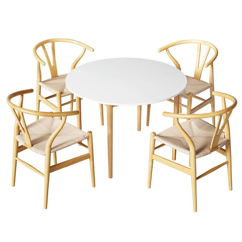 1 Artiss Dining Table and 4 Chairs Set Wishbone Wood Chez Guru