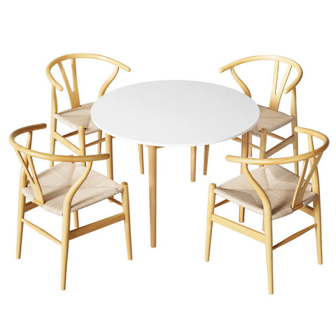 1 Artiss Dining Table and 4 Chairs Set Wishbone Wood Chez Guru