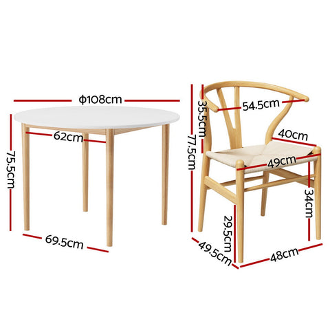 1 Artiss Dining Table and 4 Chairs Set Wishbone Wood Chez Guru