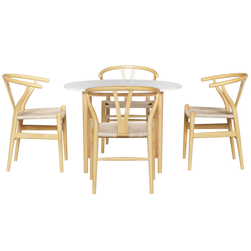1 Artiss Dining Table and 4 Chairs Set Wishbone Wood Chez Guru