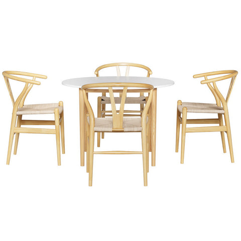 1 Artiss Dining Table and 4 Chairs Set Wishbone Wood Chez Guru