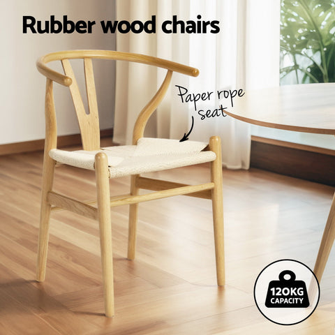 1 Artiss Dining Table and 4 Chairs Set Wishbone Wood Chez Guru