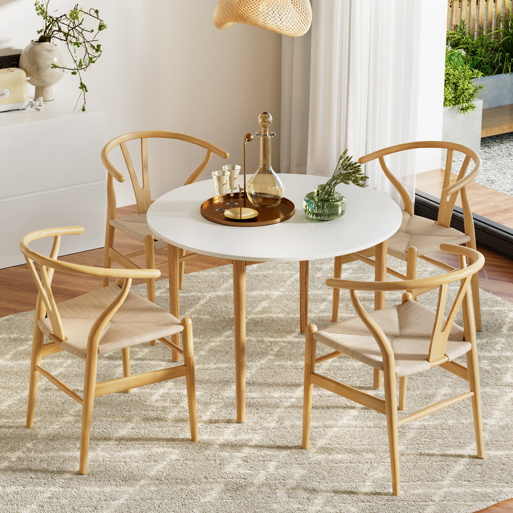1 Artiss Dining Table and 4 Chairs Set Wishbone Wood Chez Guru