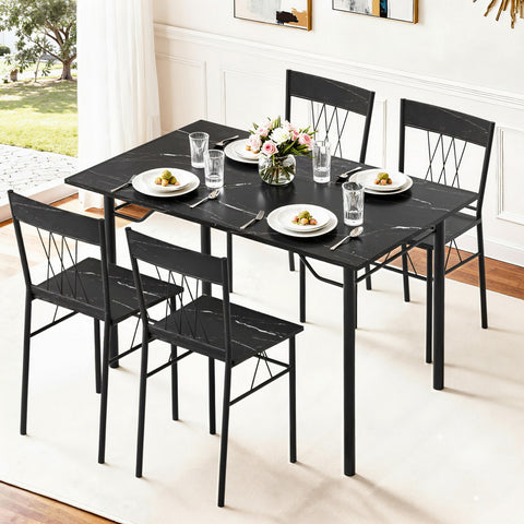 Artiss Dining Table and Chairs Set of 5 Compact Kitchen Furniture Marble Black