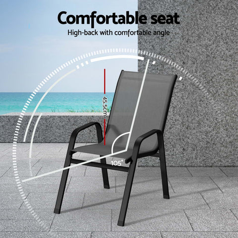 Gardeon 6PC Outdoor Dining Chairs Stackable Lounge Chair Patio Furniture Grey Chez Guru