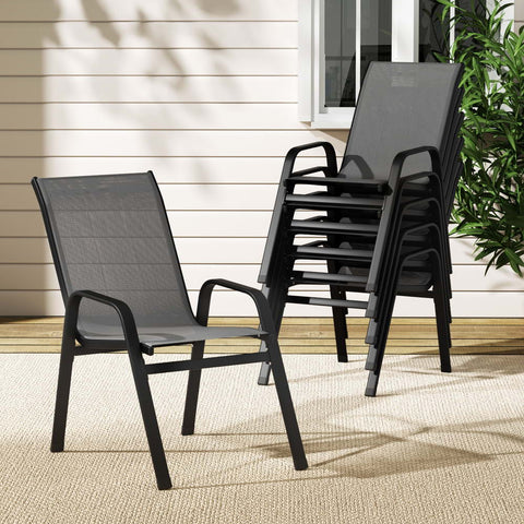 Gardeon 6PC Outdoor Dining Chairs Stackable Lounge Chair Patio Furniture Grey Chez Guru