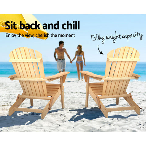 Gardeon Adirondack Outdoor Chairs Wooden Beach Chair Patio Furniture Garden Natural Chez Guru