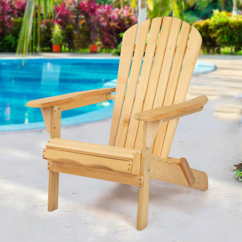 Gardeon Adirondack Outdoor Chairs Wooden Beach Chair Patio Furniture Garden Natural Chez Guru