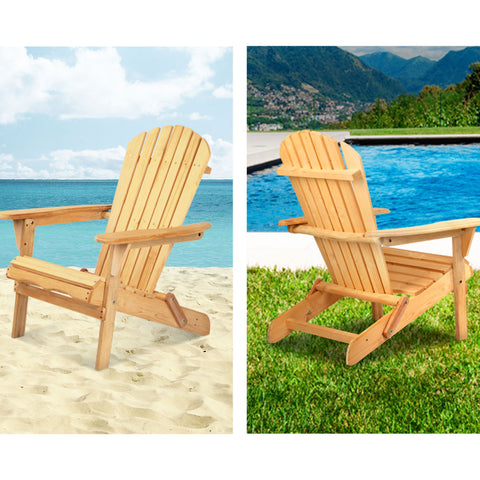 Gardeon Adirondack Outdoor Chairs Wooden Beach Chair Patio Furniture Garden Natural Chez Guru