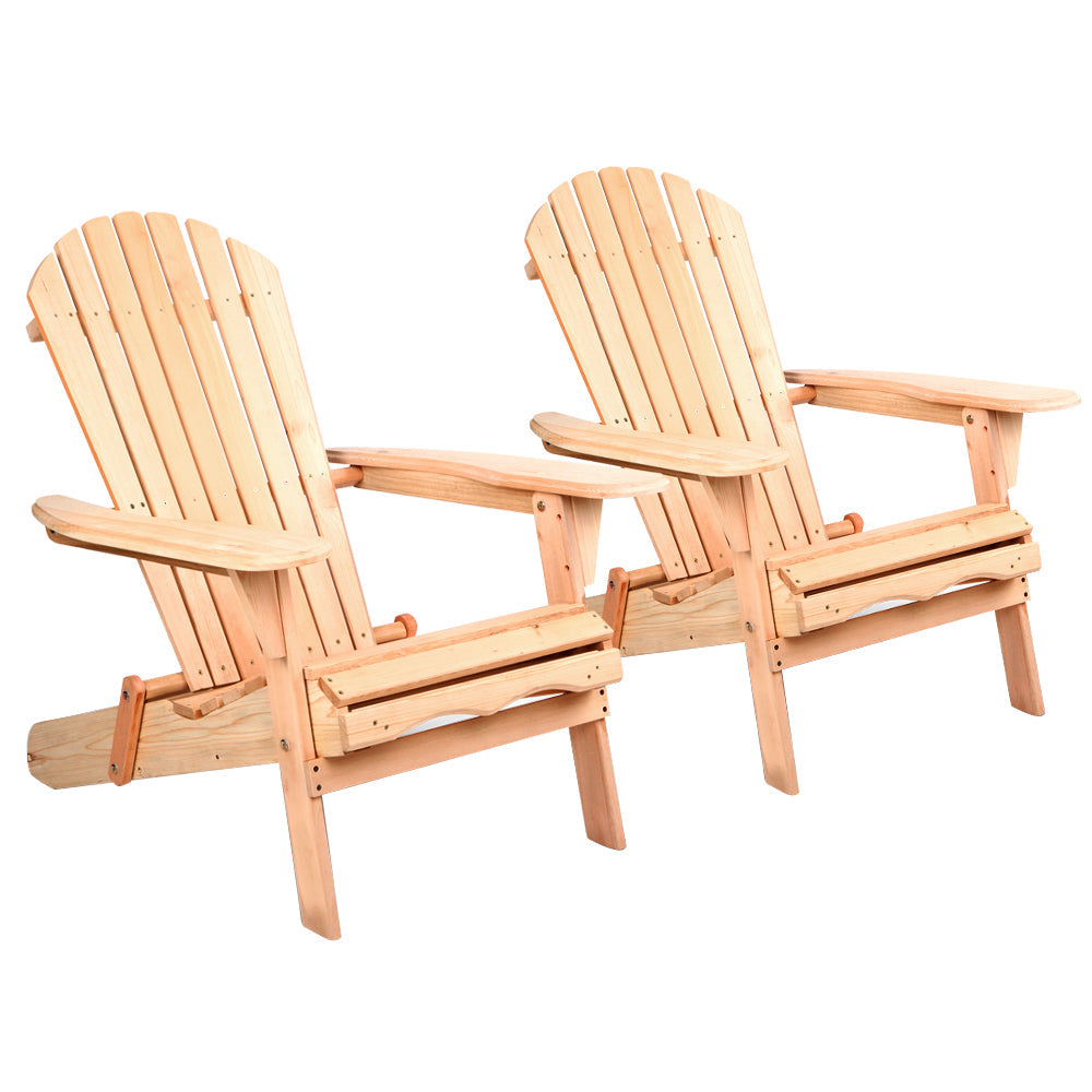 Gardeon Adirondack Outdoor Chairs Wooden Beach Chair Patio Furniture Garden Natural Set of 2 Chez Guru
