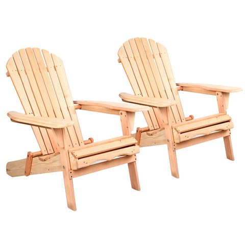 Gardeon Adirondack Outdoor Chairs Wooden Beach Chair Patio Furniture Garden Natural Set of 2 Chez Guru