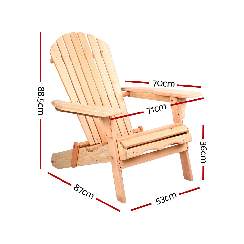 Gardeon Adirondack Outdoor Chairs Wooden Beach Chair Patio Furniture Garden Natural Set of 2 Chez Guru