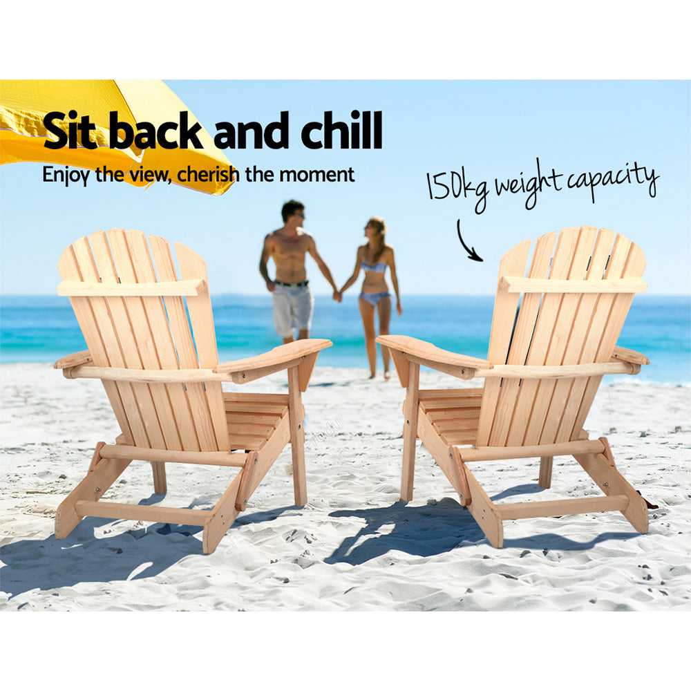 Gardeon Adirondack Outdoor Chairs Wooden Beach Chair Patio Furniture Garden Natural Set of 2 Chez Guru