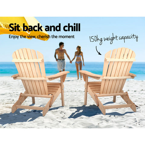 Gardeon Adirondack Outdoor Chairs Wooden Beach Chair Patio Furniture Garden Natural Set of 2 Chez Guru