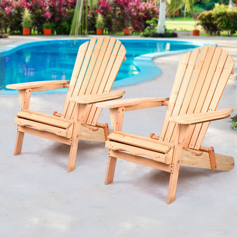 Gardeon Adirondack Outdoor Chairs Wooden Beach Chair Patio Furniture Garden Natural Set of 2 Chez Guru