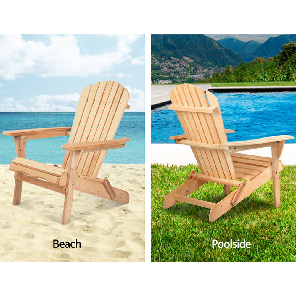Gardeon Adirondack Outdoor Chairs Wooden Beach Chair Patio Furniture Garden Natural Set of 2 Chez Guru