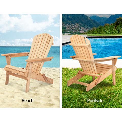 Gardeon Adirondack Outdoor Chairs Wooden Beach Chair Patio Furniture Garden Natural Set of 2 Chez Guru