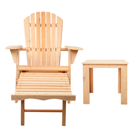 Gardeon 3PC Adirondack Outdoor Table and Chairs? Wooden Sun Lounge Beach Patio Natural Chez Guru