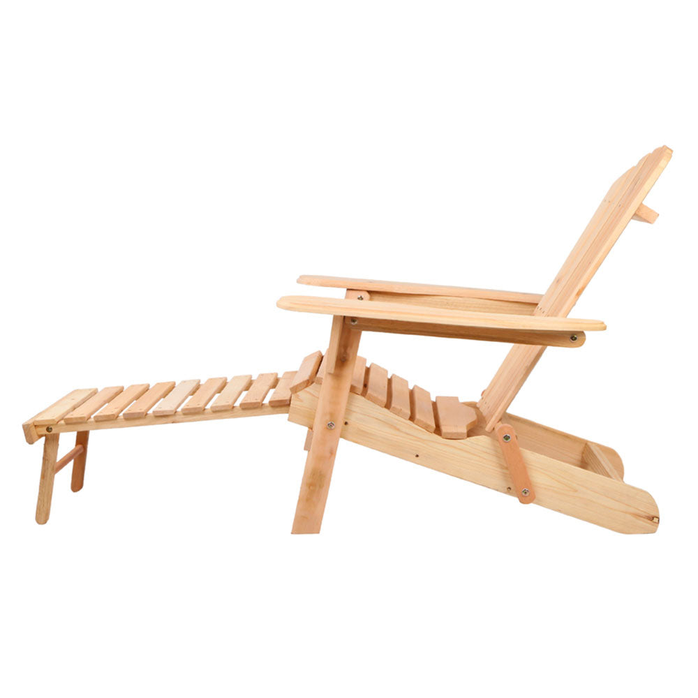 Gardeon 3PC Adirondack Outdoor Table and Chairs? Wooden Sun Lounge Beach Patio Natural Chez Guru
