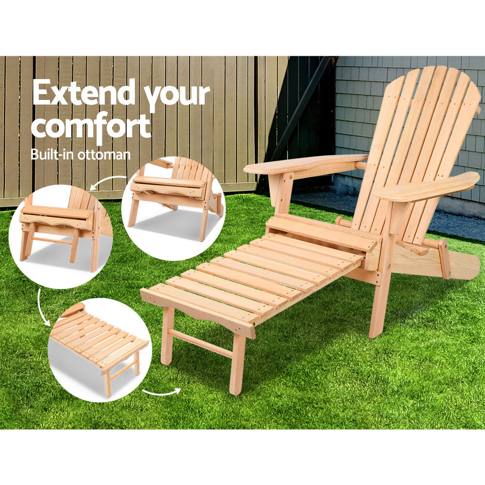 Gardeon 3PC Adirondack Outdoor Table and Chairs? Wooden Sun Lounge Beach Patio Natural Chez Guru