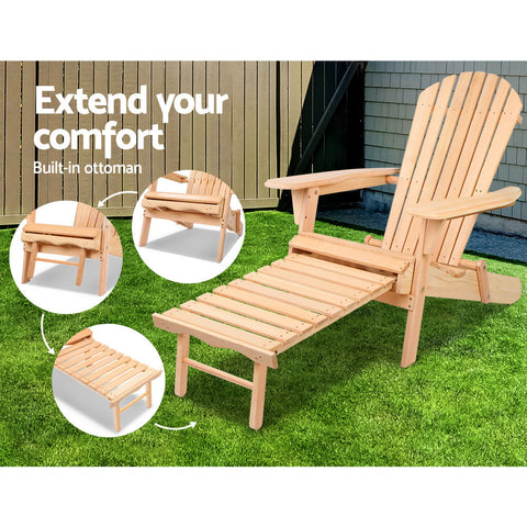 Gardeon 3PC Adirondack Outdoor Table and Chairs? Wooden Sun Lounge Beach Patio Natural Chez Guru
